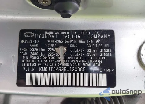 2011 Hyundai Tucson Gl из США, поврежденный, VIN KM8JT3AB2BU120385